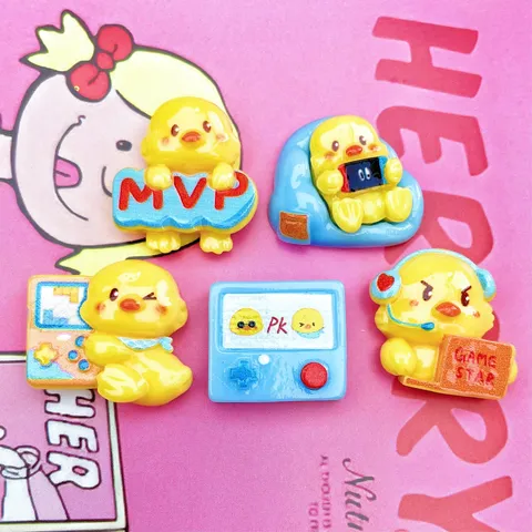 Gelbes Küken Spielkonsole Harz Zubehör Cartoon DIY Ornament Für Handyhülle Haarnadel Schreibwaren Bastel Dekoration