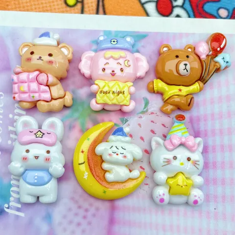Simpatici Ciondoli Animali Cartone Animato in Resina Stampati Lucidi Coniglio Orso Cabochon Retro Piatto Per Fai Da Te Custodia Telefono Fermaglio Capelli Decorazione