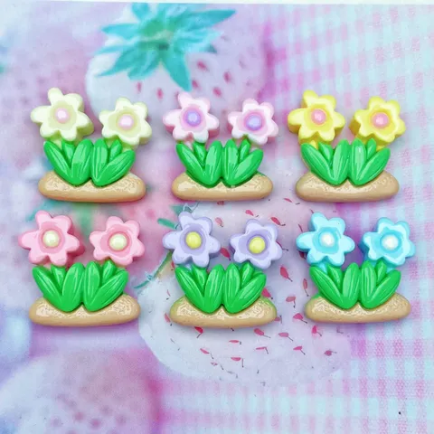 Resin Double Flower Green Leaf Charms For DIY Hairpin Keychain Cream Glue Phone Case Decoration Handcrafted Accessories