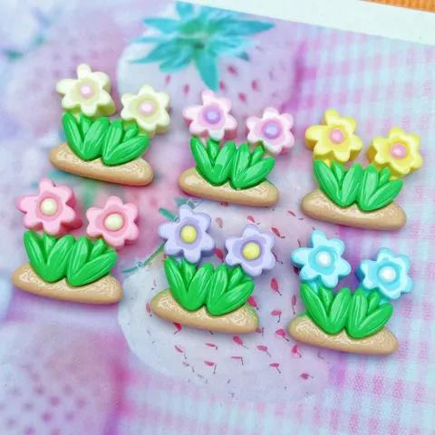 Resin Double Flower Green Leaf Charms For DIY Hairpin Keychain Cream Glue Phone Case Decoration Handcrafted Accessories