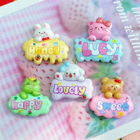 Glossy Cute Cartoon Animal Word Sign Resin Accessories For DIY Cream Gel Hair Clip Phone Case Water Cup Decoration Handmade Crafts
