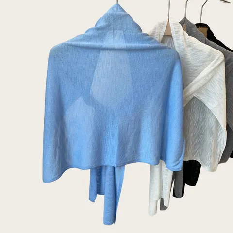 Women Minimalist Slub Cotton Knit Shawl Summer Sun Protection Soft Knitted Wrap Commuter Scarf Elegant Solid Color Neck Guard Cape