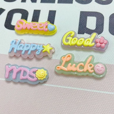 Transparent Jelly Color Resin English Letter Charms Sweet Good Happy Luck YYDS DIY Accessories For Phone Case Decoration