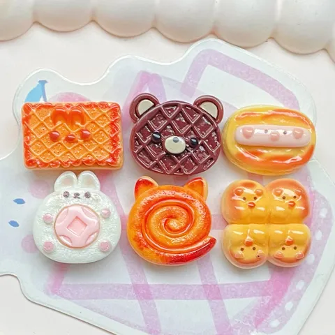 Comida en Miniatura de Dibujos Animados Dijes de Resina Oso Conejito Pan Galleta Accesorios DIY Para Joyería