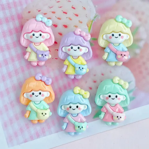 Breloques en Résine Cartoon Fille Avec Sac à Dos Ours DIY Cabochons Imprimés en Résine Plastique pour Barrettes à Cheveux Décoration de Coque de Téléphone Accessoires de Bijouterie