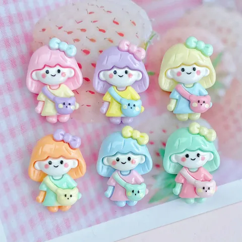 Breloques en Résine Cartoon Fille Avec Sac à Dos Ours DIY Cabochons Imprimés en Résine Plastique pour Barrettes à Cheveux Décoration de Coque de Téléphone Accessoires de Bijouterie