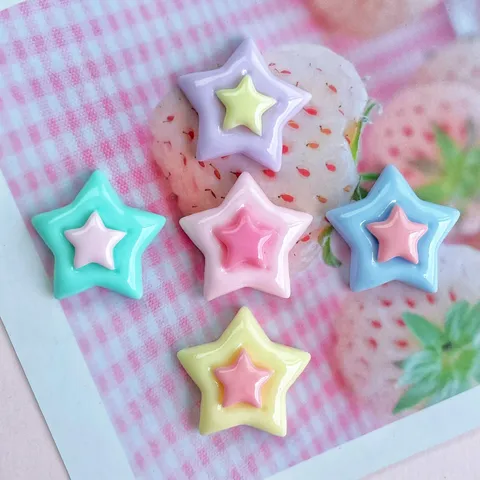 Süße Harz Doppelschicht Fünfzackiger Stern Flache Rückseite Cabochons Glänzende Macaron Farbige Stern Patch Perlen Mini Ornamente Für DIY Handwerk Handyhülle Haarschmuck Dekoration Zubehör