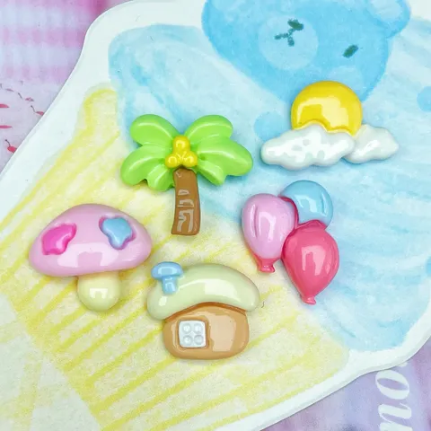 Set Accessori Fai da Te in Resina Lucida Mini Simpatico Albero di Cocco Alba Fungo Casa Resina Flatback Cabochon per Custodia Telefono Colla Crema Fermagli Capelli