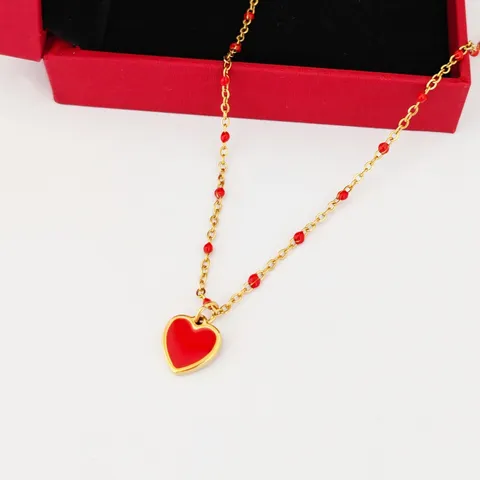 Collana con Ciondolo a Cuore in Smalto Fatto a Mano in Acciaio Inossidabile Catena con Perline di Smalto Colorato Collane a Cuore alla Moda per Donna