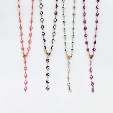 Stainless Steel Evil Eye Y-Shaped Necklace Geometric Nazar Bead Chain Light Luxury Clavicle Necklace For Women Men Trendy Jewelry Gift