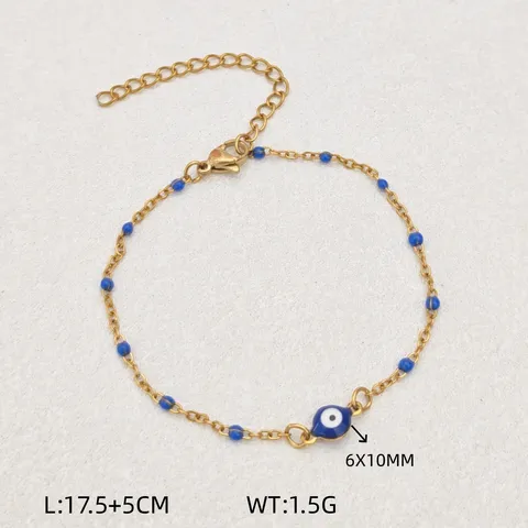 Bracciale con Ciondolo a Croce a Cuore Malocchio in Acciaio Inossidabile da Donna Perline Blu Placcato Oro Gioielli da Bracciale per Vacanze al Mare