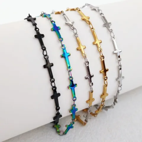 Collana e Bracciale a Catena con Croce in Acciaio Inossidabile Stile Punk Gothic per Uomo e Donna Gioielli Oro Argento Nero Arcobaleno