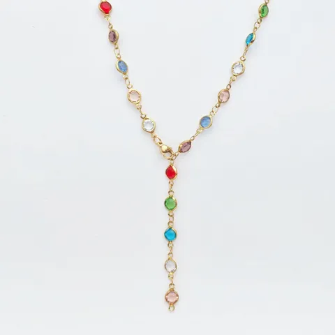 Collana a Y in Acciaio Inossidabile Oro Con Strass Colorati Stile Bohémien Collana Lunga a Goccia per Donna Gioielli alla Moda