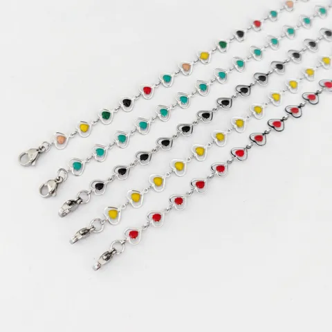 Collana Braccialetto a Catena a Cuore in Smalto di Acciaio Inossidabile Gioielli a Cuore con Olio a Goccia Colorato per Donna
