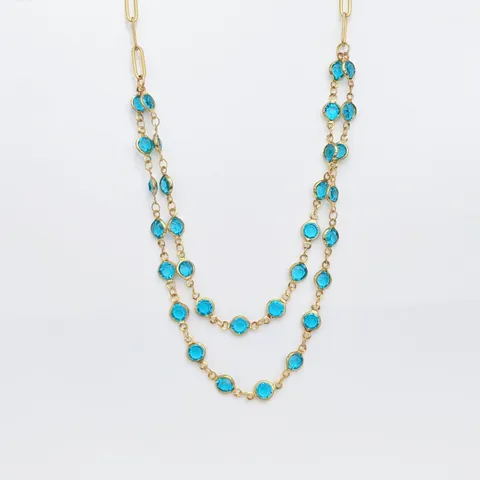 Collana in Acciaio Inossidabile a Doppio Strato con Ciondolo Geometrico in Strass Colorato Choker Gioielli da Donna