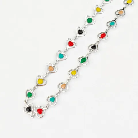 Collana Braccialetto a Catena a Cuore in Smalto di Acciaio Inossidabile Gioielli a Cuore con Olio a Goccia Colorato per Donna