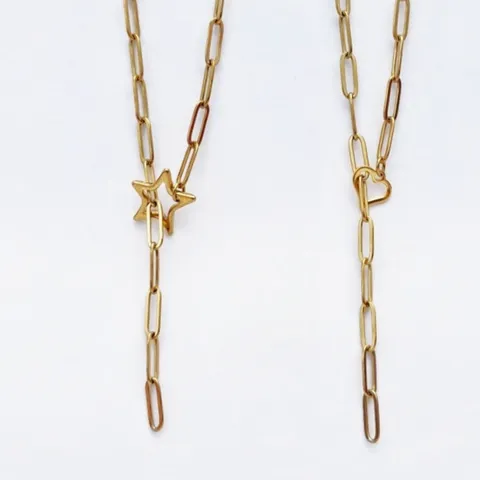 Collana a Y in Acciaio Inossidabile a Catena a Graffetta per Donna Ciondolo Stella Cuore Oro Argento Gioielli Moda