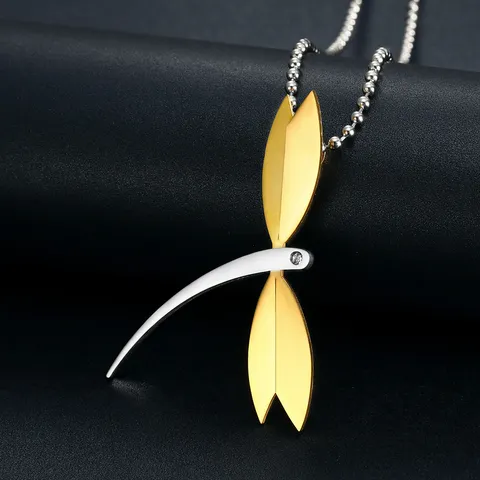 Fashion Stainless Steel Dragonfly Pendant Necklace For Women Gold Plated Ball Chain Elegant Fashion Jewelry Gift