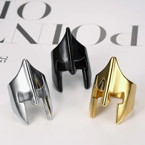 Men's Vintage Stainless Steel Spartan Helmet Ring Punk Rock Geometric Finger Ring Fashion Jewelry Gift
