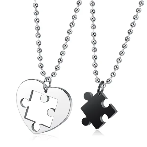 Fashion Couple Stainless Steel Heart Puzzle Pendant Necklace Matching Love Jewelry Gift