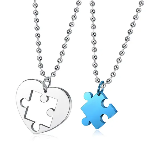 Fashion Couple Stainless Steel Heart Puzzle Pendant Necklace Matching Love Jewelry Gift