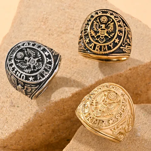 Men's Vintage Military Style Stainless Steel Eagle Relief Ring Retro Punk Biker Finger Jewelry