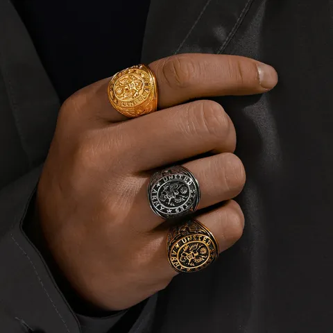 Men's Vintage Military Style Stainless Steel Eagle Relief Ring Retro Punk Biker Finger Jewelry