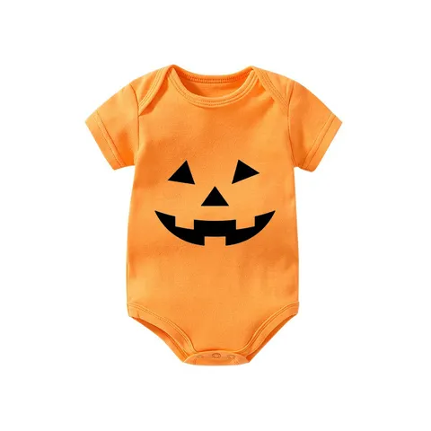 Newborn Baby Romper Cotton Halloween Pumpkin Print Short Sleeve Bodysuit Infant Casual One-Piece Baby Clothes