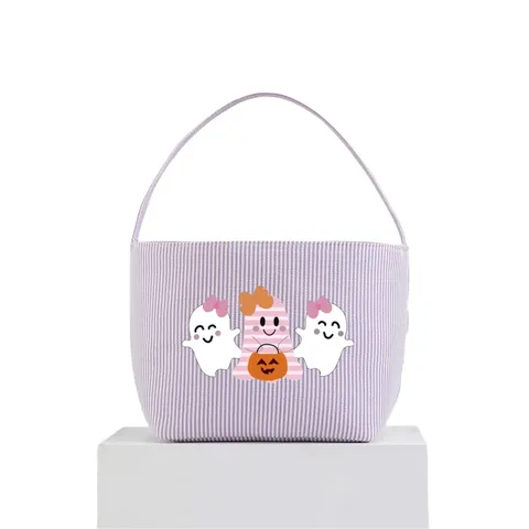 Halloween Toile Panier Bonbons Seau Mignon Cartoon Fantôme Citrouille Impression Portable Sac de Rangement Fête Festive Décoration Cadeau