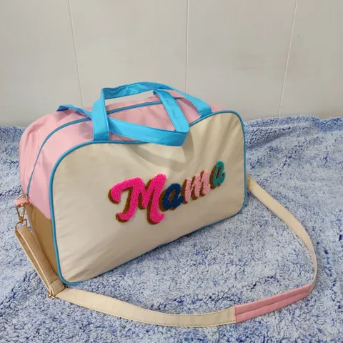 Large Capacity Travel Duffel Bag Cute Chenille Letter Embroidery Weekender Overnight Bag Portable Handbag Casual Tote Bag