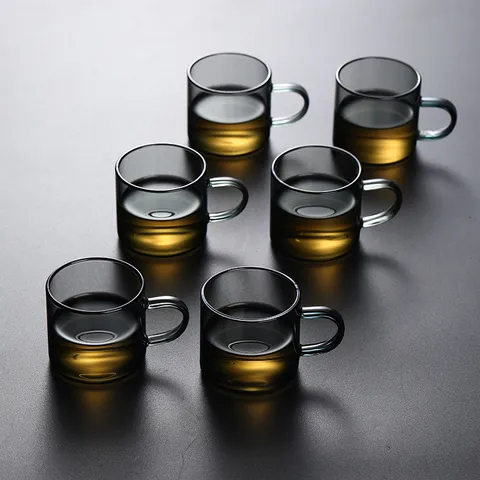 Smoke Gray High Borosilicate Glass Tea Cup Heat Resistant Transparent Small Tasting Master Cup With Handle Tea Drinkware