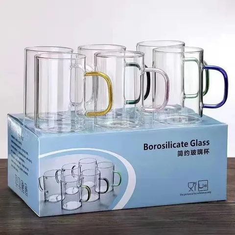 Tasse À Eau En Verre Borosilicaté Résistante À La Chaleur Verre Transparent Avec Poignée Colorée Grande Capacité Tasse À Lait Jus Thé