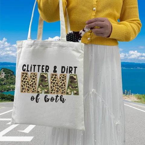 Casual Canvas Tote Bag Women Large Capacity Shoulder Bag Fashion Letter MAMA Print Handbag Daily Shopping Bag