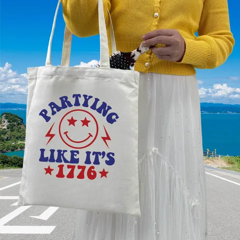 Casual Canvas Tote Bag Independence Day Printed Shoulder Bag Large Capacity Handbag Shopping Bag For Women