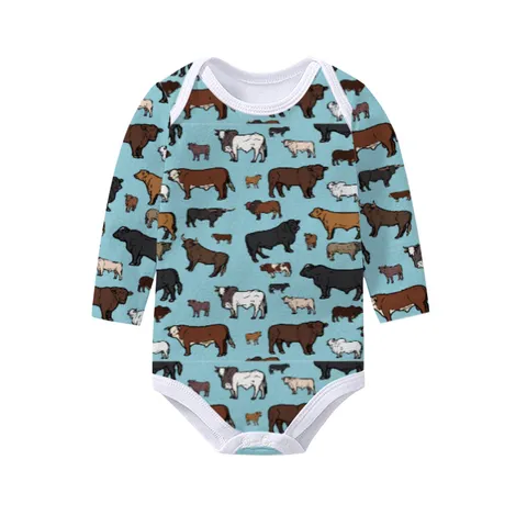 Newborn Baby Summer Long Sleeve Cotton Romper Infant Casual Printed Bodysuit Cute Cartoon Pattern Jumpsuit