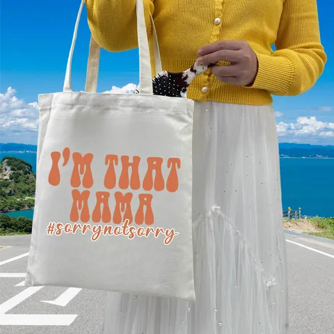 Casual Canvas Tote Bag Women Large Capacity Shoulder Bag Fashion Letter MAMA Print Handbag Daily Shopping Bag