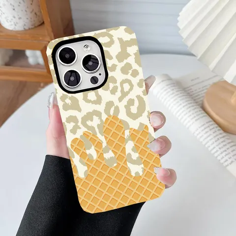 Kreative 2-in-1 Silikon Handyhülle Für iPhone Trendiges Leoparden Karo Bedruckt Stoßfeste Schutzhülle