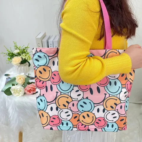 Large Capacity Canvas Tote Bag Casual Fashion Commuter Handbag Multi Pattern Printed Shoulder Bag Women Daily Tote