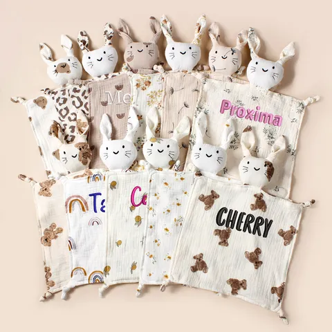 Baby Security Blanket Cotton Gauze Infant Soothing Towel Cute Animal Rabbit Doll Baby Sleep Blanket Comfort Towel Gift