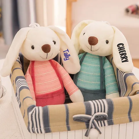 Cute Stuffed Bunny Rabbit Plush Toy Custom Name Embroidery Soft Animal Doll Cute Companion Gift For Kids