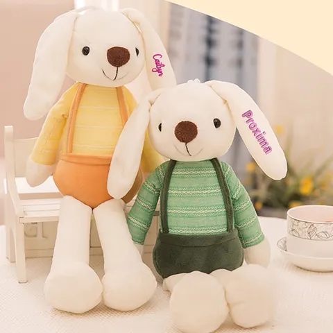 Cute Stuffed Bunny Rabbit Plush Toy Custom Name Embroidery Soft Animal Doll Cute Companion Gift For Kids