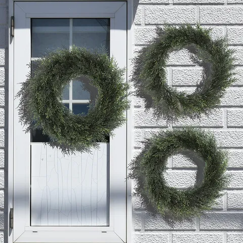 Artificial Pine Wreath Green PE Leaf Garland For Front Door Hanging Spring Summer Christmas Party Outdoor Yard Decor