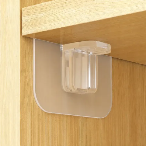 Punch Free Acrylic Shelf Support Bracket Transparent Self Adhesive Partition Holder Heavy Duty Storage Rack For Cabinet