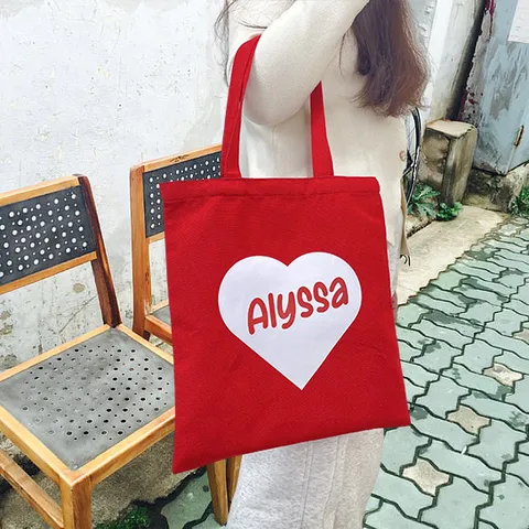 Canvas Tote Bag Heart Letter Print Casual Shoulder Handbag Reusable Shopping Bag For Women Daily Use