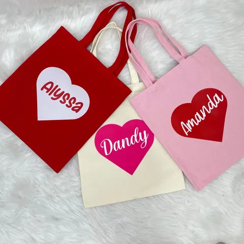 Canvas Tote Bag Heart Letter Print Casual Shoulder Handbag Reusable Shopping Bag For Women Daily Use