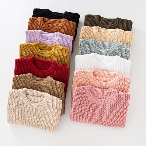Kleinkind Mädchen Baumwolle Pullover Sweater Rundhalsausschnitt Langarm Einfarbig Strickwaren Kinder Herbst Winter Top