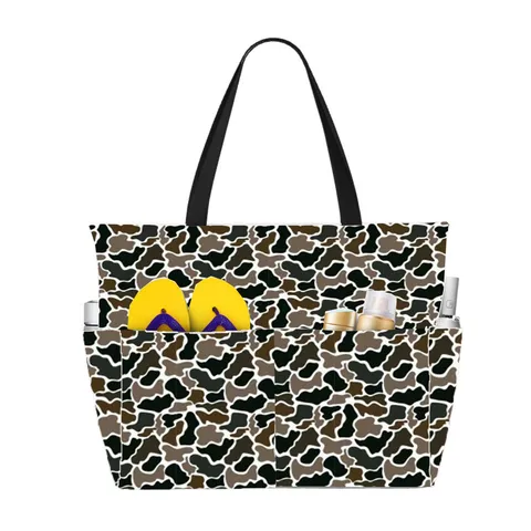 Large Capacity Waterproof Beach Bag Tote Bag Casual Travel Handbag Multi Pocket Polyester Shoulder Bag For Women
