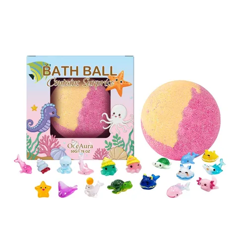 Kids Bath Bomb With Surprise Marine Animal Toys Fizzing Bath Salt Ball For Body Cleansing Moisturizing Gift