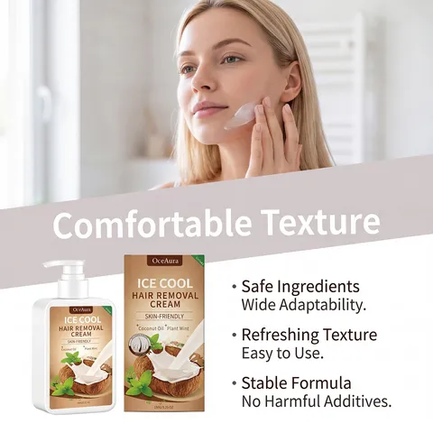 OceAura Gentle Facial Hair Removal Cream Ice Cool Skin-Friendly Formula with Coconut Oil And Plant Mint Extract For Unisex