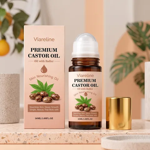 Olio Essenziale di Ricino in Roller per la Pelle Idratante Nutriente Skincare Quotidiana Bottiglia in Vetro con Sfera